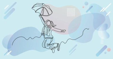 Renk arkaplanı üzerinde insanların sürekli çizgi çiziminin vektör illüstrasyonlu dosyası