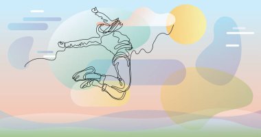 Renk arkaplanı üzerinde insanların sürekli çizgi çiziminin vektör illüstrasyonlu dosyası