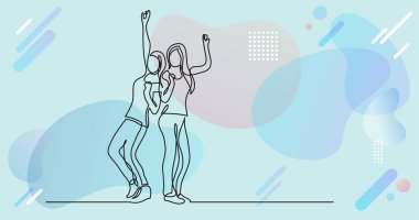 Renk arkaplanı üzerinde insanların sürekli çizgi çiziminin vektör illüstrasyonlu dosyası