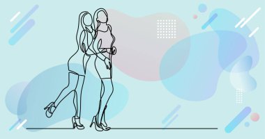 Renk arkaplanı üzerinde insanların sürekli çizgi çiziminin vektör illüstrasyonlu dosyası