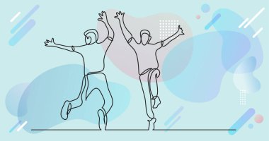 Renk arkaplanı üzerinde insanların sürekli çizgi çiziminin vektör illüstrasyonlu dosyası