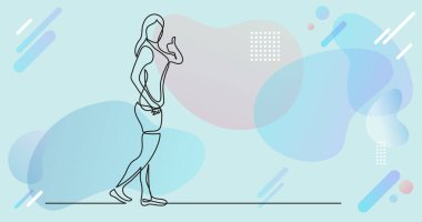 Renk arkaplanı üzerinde insanların sürekli çizgi çiziminin vektör illüstrasyonlu dosyası