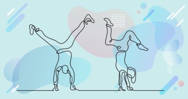 Renk arkaplanı üzerinde insanların sürekli çizgi çiziminin vektör illüstrasyonlu dosyası