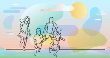 mutlu aile birlikte eğleniyor sürekli çizgi çizme