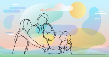 mutlu aile dört - tek çizgi çizme