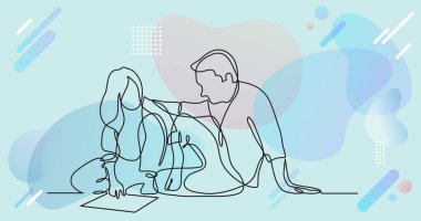 Erkek ve kadın planı tartışmaya katta oturan sürekli çizgi çizme