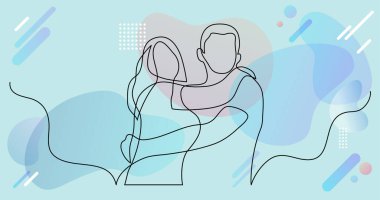 birbirlerine sarılarak mutlu çift erkek ve kadının sürekli çizgi çizimi