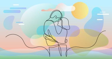 birbirlerine sarılan genç adam ve kadın sevgi dolu çift sürekli çizgi çizim