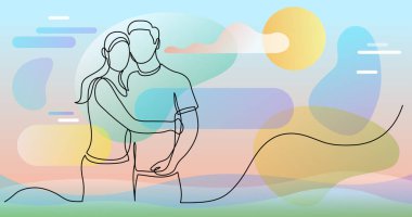 birbirlerine sarılma sevgi dolu çift sürekli çizgi çizim