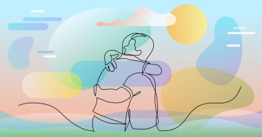 birbirlerine sarılarak erkek arkadaşlar sürekli çizgi çizim