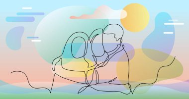 birbirine sarılarak üç arkadaş sürekli çizgi çizim