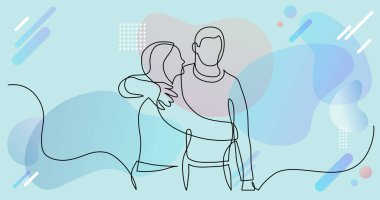 birbirlerine sarılarak arkadaş genç çift sürekli çizgi çizim