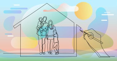 Mutlu aile evinin el çizimi konsepti.