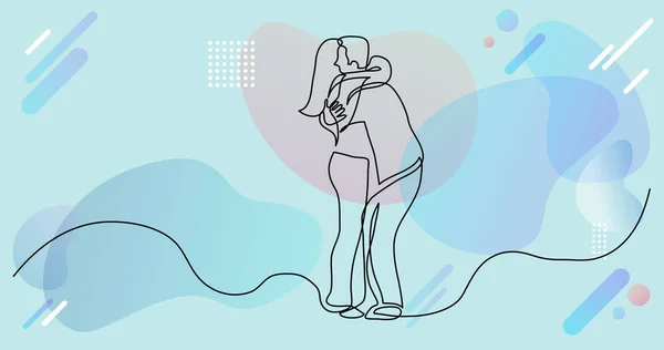 男と女の子のカップルがお互いに抱き合う連続線画 — ストックベクタ