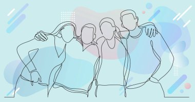 Grup kolej arkadaş birlikte ayakta poz - bir çizgi çizme