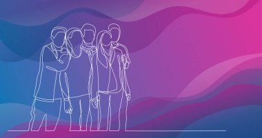 Grup arkadaşları gençlerin birlikte - duran bir çizgi çizme