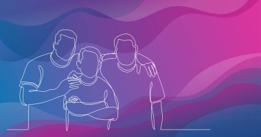 Erkek sporcuların grup birlikte - duran bir çizgi çizme