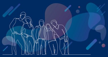 genç öğrenci arkadaşlar birlikte poz ayakta grup gülümseyen - bir çizgi çizme