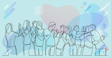 büyük takım tezahürat ve başarı - çizim için bir kutlama arkadaş