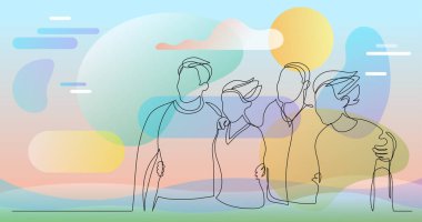 Birkaç arkadaş birlikte ayakta rüzgarla - bir çizgi çizme