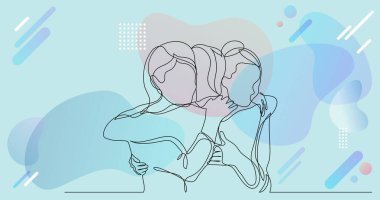 Üç kadın arkadaş bir çizgi çizme - birbirlerine sarılma tebrik