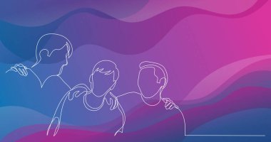 Üç yakın arkadaş birbirine sarılıyor. Bir çizgi çiziyor.