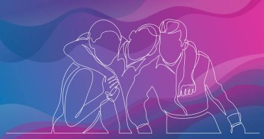 üç arkadaş birlikte - sarılma bir çizgi çizme