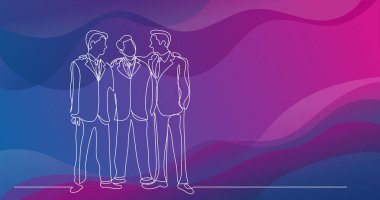 Üç ayakta arkadaş takım elbiseli - bir çizgi çizme