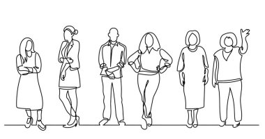 çeşitli grup ayakta insan sürekli çizgi çizme