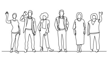 çeşitli grup ayakta insan sürekli çizgi çizme