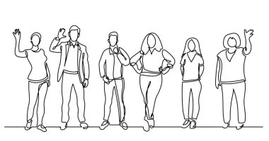 çeşitli grup ayakta insan sürekli çizgi çizme