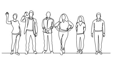 çeşitli grup ayakta insan sürekli çizgi çizme