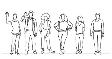 çeşitli grup ayakta insan sürekli çizgi çizme