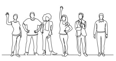 çeşitli grup ayakta insan sürekli çizgi çizme