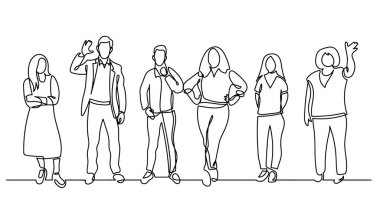 çeşitli grup ayakta insan sürekli çizgi çizme