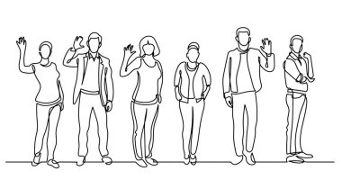 çeşitli grup ayakta insan sürekli çizgi çizme