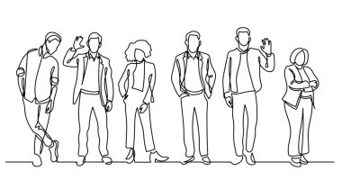 çeşitli grup ayakta insan sürekli çizgi çizme