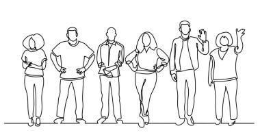 çeşitli grup ayakta insan sürekli çizgi çizme