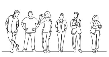 çeşitli grup ayakta insan sürekli çizgi çizme