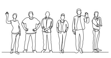 çeşitli grup ayakta insan sürekli çizgi çizme