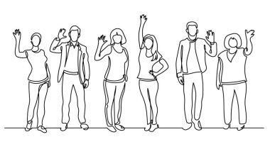 çeşitli grup ayakta insan sürekli çizgi çizme