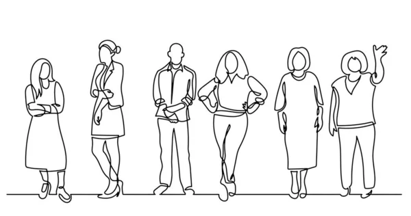 Continuous Line Drawing Diverse Group Standing People — Stock Vector