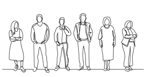 Continuous Line Drawing Diverse Group Standing People — Stock Vector