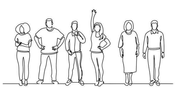 Continuous Line Drawing Diverse Group Standing People — Stock Vector