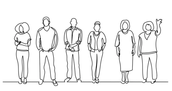 Continuous Line Drawing Diverse Group Standing People — Stock Vector