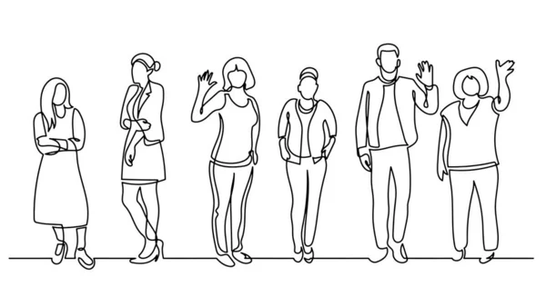 Continuous Line Drawing Diverse Group Standing People — Stock Vector