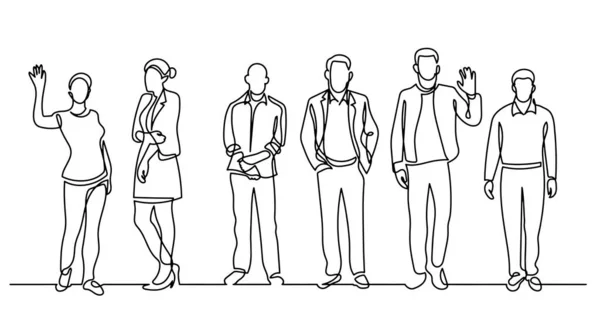 Continuous Line Drawing Diverse Group Standing People — Stock Vector