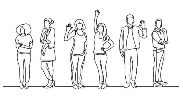 Continuous Line Drawing Diverse Group Standing People — Stock Vector