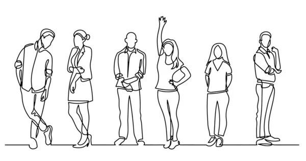 Continuous Line Drawing Diverse Group Standing People — Stock Vector