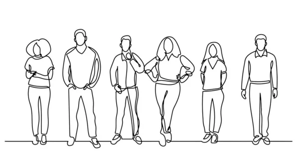 Continuous Line Drawing Diverse Group Standing People — Stock Vector